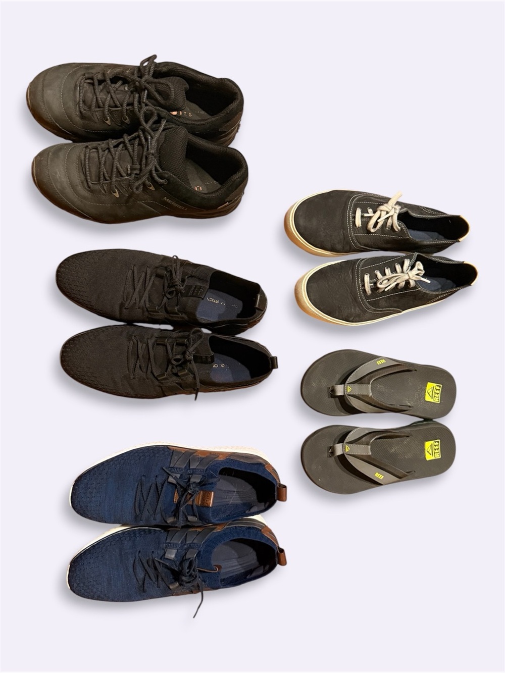 5 Pairs Shoes - Size 10 - Cole Haan Sneakers, Reef Sandals, Merrell Hiking Shoes
